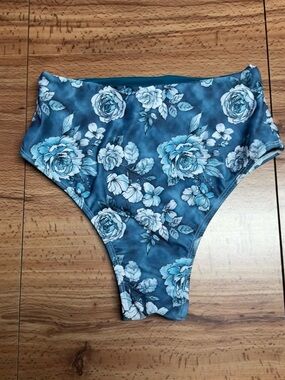 Women’s Blue Rose Floral High Waisted Bikini Bottom Swimwear